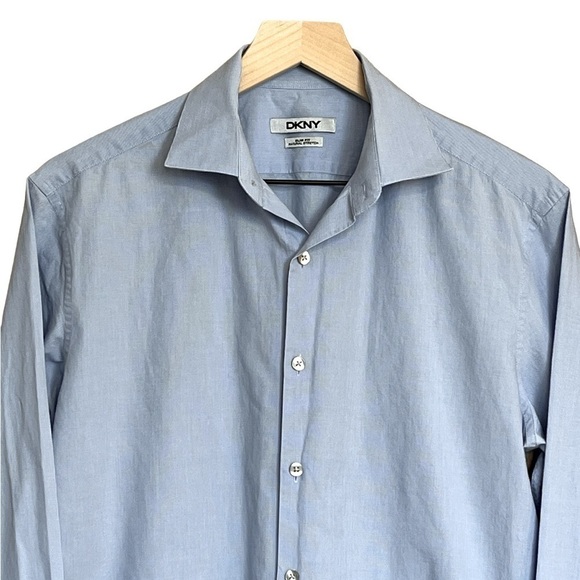 DKNY Men’s Slim Fit Micro Stripe Button Down Shirt. Blue Size 15 32-33 #1137 - Picture 2 of 4